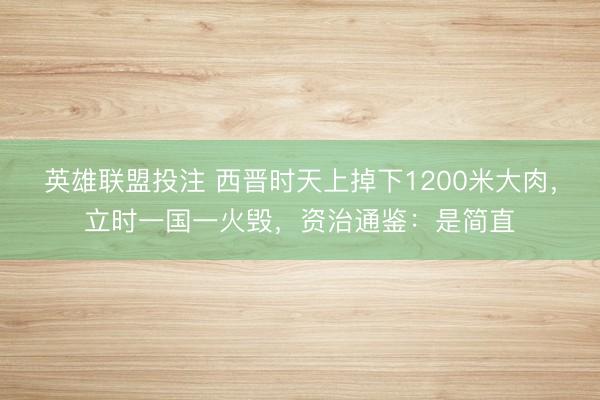 英雄联盟投注 西晋时天上掉下1200米大肉，立时一国一火毁，资治通鉴：是简直