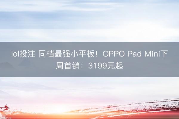 lol投注 同档最强小平板！OPPO Pad Mini下周首销：3199元起